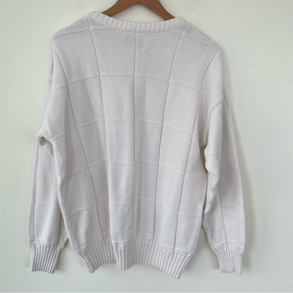 LL Bean Vintage Made in USA 100% Cotton Ivory Square Knit Sweater Men’s Large L - Picture 5 of 8